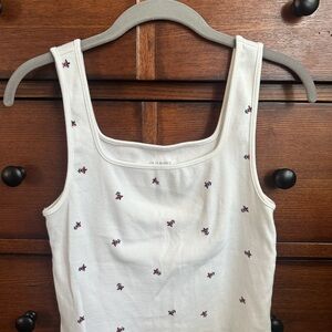 Old Navy White Tank Top with Red Floral Accents